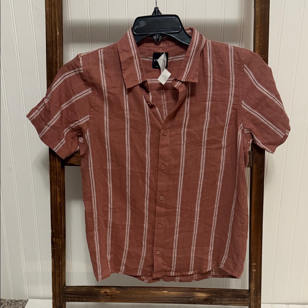 RSQ Kids Rust and White Striped Button Down Shirt